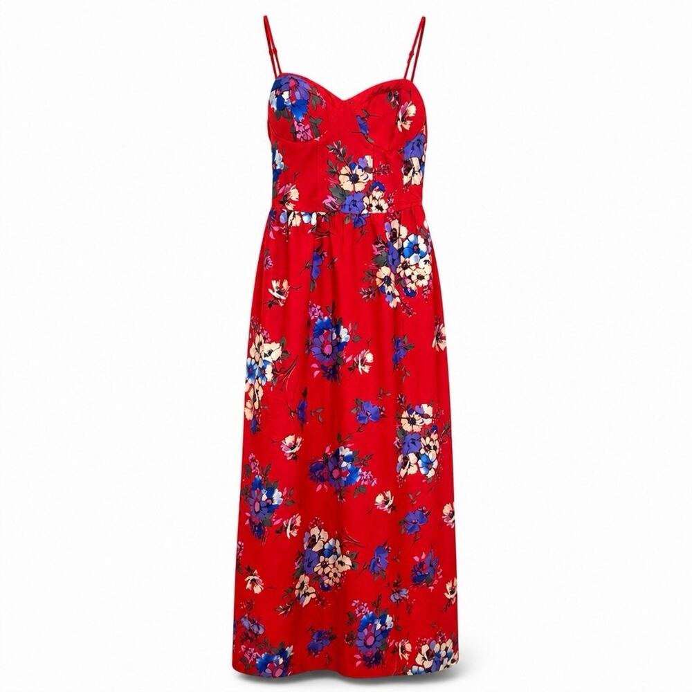 Band of Gypsies Floral Maxi Dress Red Smocked Sweetheart Strappy Pockets S